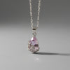 Floral Teardrop Pendant Necklace – Pink Gemstone with Stainless Steel Frame