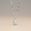Teardrop Halo Pendant Necklace – Clear Gemstone with Stainless Steel Chain