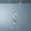 Stainless steel flower pendant necklace on blue grey gloss background with mirror reflection