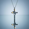 Men's Stainless Steel Necklace – Cross + Ring – Blue-Grey Gloss