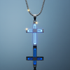Stainless Steel Men's Cross Necklace – Blue-Grey Gloss