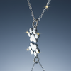 Stainless steel paw print pendant necklace on blue grey gloss background with mirror reflection
