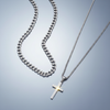 Men's Stainless Steel Chain with Cross – Blue-Grey Gloss