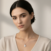 Teardrop Halo Pendant Necklace – Clear Gemstone with Stainless Steel Chain